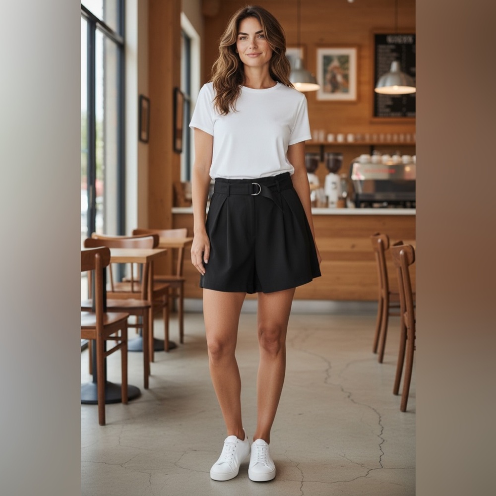 Abound Black High Waist Women's Shorts with Belt